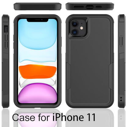 MDCN for iPhone 11 Case: Dual Layer Protective Heavy Duty Cell Phone Case Shockproof Rugged Bumper Tough with Screen Protector - 16ft Military Grade Drop Tested for Appple iPhone 11 (6.1 inch), Black - color: Black (PC) + Black (TPU)