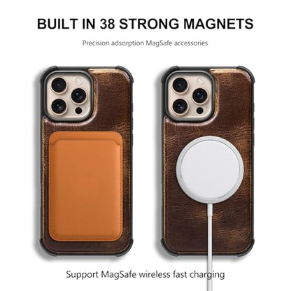 Leather Case Compatible with iPhone 16 Pro Max Wallet 6.9" | Genuine Leather 2in1 Magnetic Detachable Shockproof Kickstand,Flip Folio Cover with Card Slot,Wireless Charging RFID Blocking - color: Brown Coffee, size: 16 Pro Max