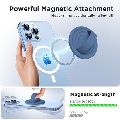 Upgraded Magnetic Phone Grip, Liquid Silicone Soft and Portable, Removable Finger Loop Ring Grip Holder for iPhone, Strong Magnetic Attraction, Compatible with MagSafe Phone Case, Azure Blue - color: Azure Blue