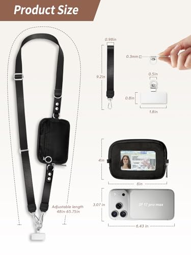 Clip and Go Strap for Phone with Wallet Crossbody Lanyard Black - color: 1 Black