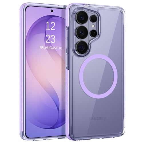 VENINGO Magnetic Case for Samsung Galaxy S26 Ultra, Built-in Cushion, 14FT Drop Protection, Anti-Yellowing Clear for Minimalists, Charm Slot, for Commuters & Daily Travel, Clear/Purple - color: Purple