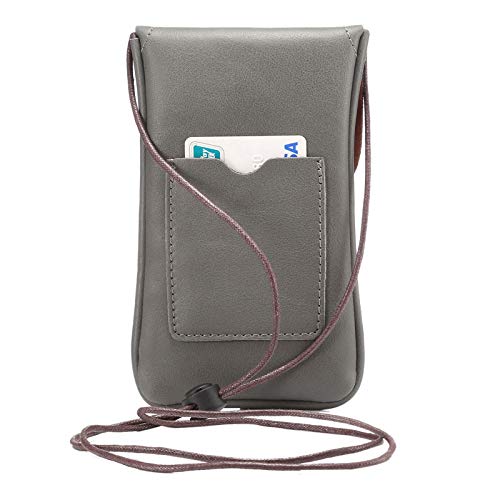 Cell Phone Neck Pouch, PU Leather Carrying Bag with Credit Card Holder Adjustable Strap, Small Travel Purse for iPhone 11 XR XS Max SE 8 7 6 Plus, Galaxy S10 S7 Edge A10 J7, Moto G6 (Gray) - color: 01 Gray