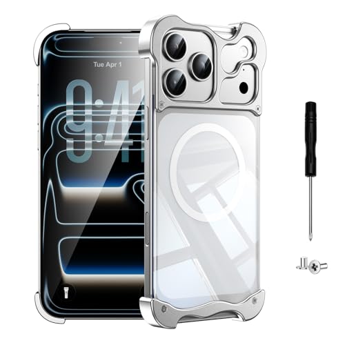 for iPhone 17 Pro Max Case Metal Frameless Detachable 4 Corner Airbag Compatible with MagSafe Slim Bumper Grade Shockproof Protector Cover with Camera Protection for iPhone 17 Promax White - color: White, size: iPhone 17 Pro Max