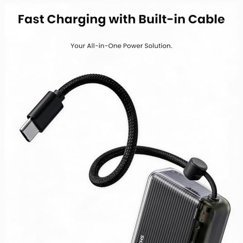 Mini Portable Charger 10000mAh Power Bank with Built-in Cable