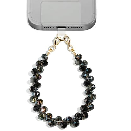 Lostars Gemstone Beaded Phone Wrist Strap for Women, Handmade Design - color: Black Purple