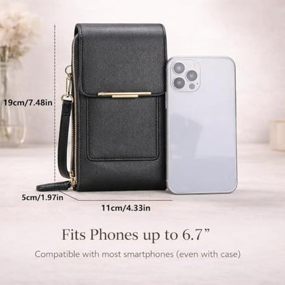 Touch Screen Phone Crossbody Bag, Waterproof PU Leather with Adjustable Shoulder Straps, for Women Outdoor, Travel - color: Brown