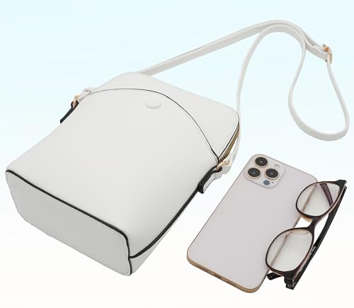 Small Crossbody Bag with Gold Hardware, Mini Shoulder Purse with Adjustable Strap - color: White