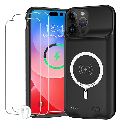 Battery Case for iPhone 14 Pro, 10000mAh Portable Protective Charging Case with Wireless Charging Compatible with iPhone 14 Pro (6.1 inch) Rechargeable Battery Pack Charger Case with Carplay (Black) - size: iPhone 14 Pro
