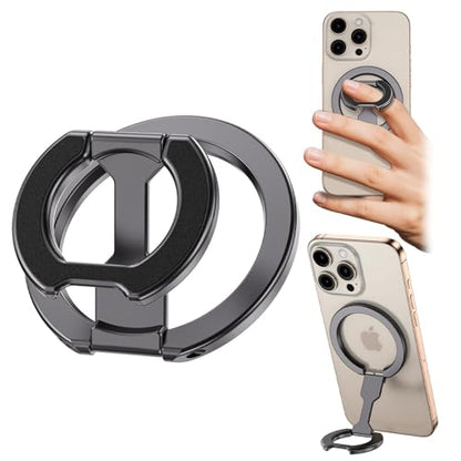 Magnetic Ring Holder for MagSafe Dual-Sided, Removable Phone Finger Grip Holder Adjustable Kickstand for iPhone 17/16/15/14/13 Series, Magnet Phone Stand Grip Compatible with Magnetic Car Mount