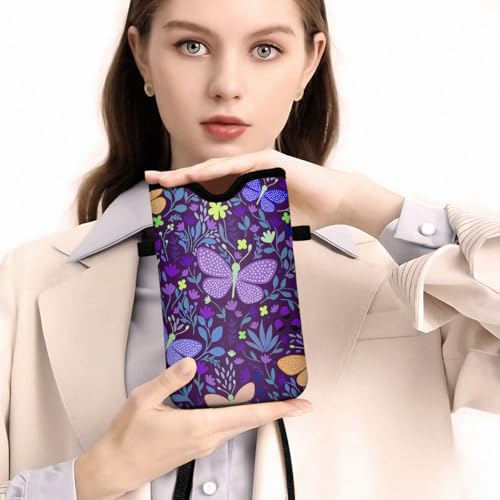 Universal Phone Sleeve Pouch with Crossbody Strap 7.6 X 4.3 Inches Shockproof Water Resistant Mobile Protection Bag-Purple Butterfly Neoprene Phone Pouch Bag - color: Purple Butterfly-Phone Pouch