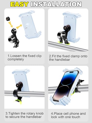 Bicycle Cell Phone Holder,Handlebar Motorcyle Bike Phone Holder,Handlebar Phone Clamp,1s Lock & Ultra-Stable,Silicone Wrapped Phone Mount,Phone Stand for E-Bike,Scooter,Stroller,ATV - color: Blue