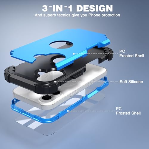IDweel for iPhone 17 Case with Screen Protector for Women, 3 in 1 Shockproof Slim Fit Hybrid Heavy Duty Hard PC Cover Soft Silicone Bumper Full Body Anti-Fingerprint Case, Sky Blue - color: Sky Blue
