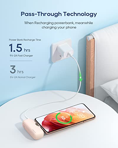 Kuulaa Portable Charger USB C Power Bank Small Portable Phone Charger Android Compact Plug in Battery Pack Portable Compatible with iPhone 17/16/15, Samsung Galaxy, Moto, LG, Pixel, Pink - color: Pink