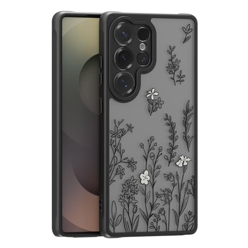 for Samsung Galaxy S25 Ultra Case,Cute Floral Black Wild Flower Pattern Sleek Slim Protective Phone Case for Women Girls,Aesthetic Pattern Print TPU Bumper Shockproof Cover for S25 Ultra - color: Black Wild Flower, size: S25 Ultra
