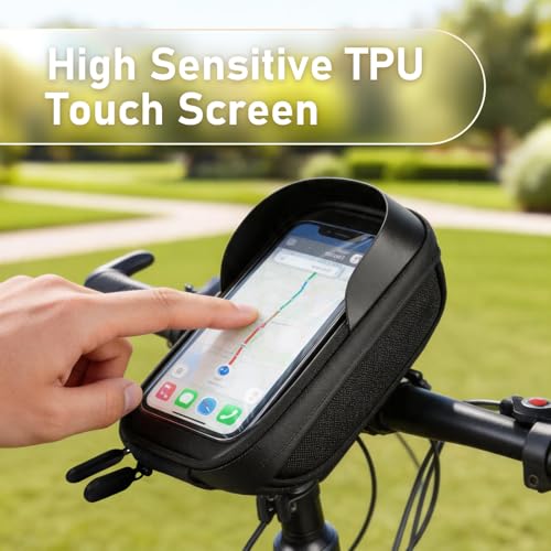EILLEO Bike Handlebar Bag, Waterproof Bike Phone Bag with TPU Touch Screen, Bicycle Phone Holder for Phone Under 6.3, Storage Bags for Bike/Ebike/E Scooter/Dirtbike, Black