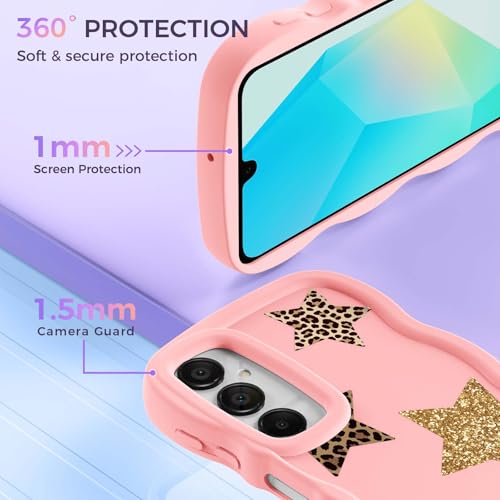 for Galaxy A16 Phone Case, Wavy Soft TPU, Pink-Leopard Star | Wavy Frame Design, Soft Slim TPU, Full Camera Lens Protection, Shockproof Phone Cover - color: Pink-Leopard Star, size: Samsung A16