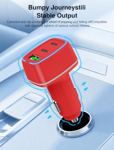 75W USB C Car Charger, 3-Port Super Fast Charging Cigarette Lighte - color: Red