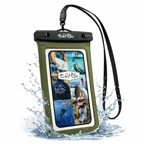 SALT LIFE Waterproof Phone Bag Sleeve – IPX8 100% Waterproof Protection, Universal Phone Pouch with Touchscreen Clear Window, Secure Seal Closure & Lanyard for Beach, Pool, Kayak & Travel (Dark Green) - color: Dark Green