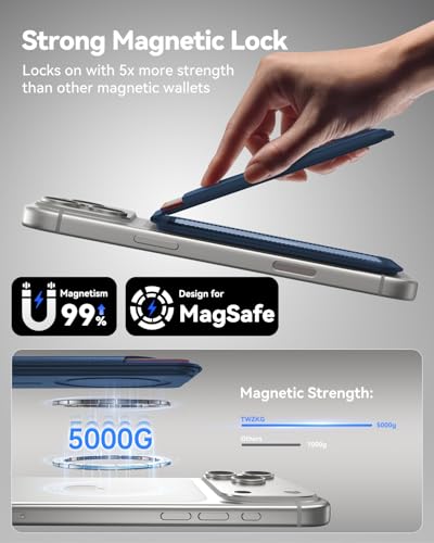 TWZKG for MagSafe Wallet, 5 Cards Holder with Stand, Magnetic Phone Wallet Stand for iPhone 17/16/15/14/13/12 Pro Max Air Plus Series, RFID Blocking Vegan Leather,Navy Blue - color: Navy Blue