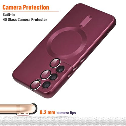 Magnetic for Samsung Galaxy S21 FE Case,Soft Silicone Slim Fit Anti-Scratch Phone Case Cover with Camera Protection,Compatible with MagSafe,Burgundy - color: Burgundy, size: S21 FE