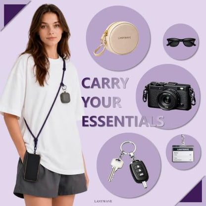 Adjustable Crossbody Phone Lanyard, Braided Cord with Tether Tab - color: Dpurple