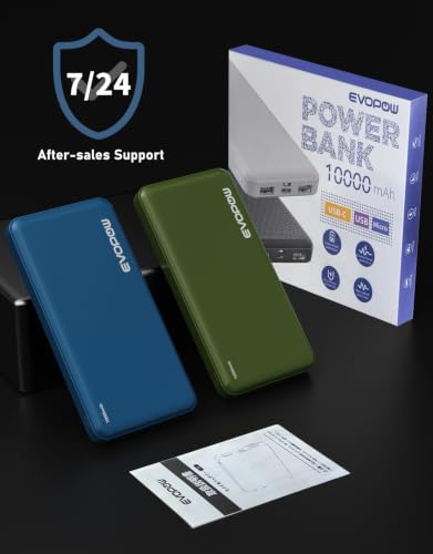 2-Pack Portable Charger, 10000mAh Power Bank, Battery Pack, Battery Bank - color: Blue&Army green