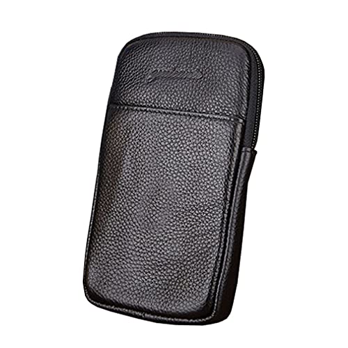 Hebetag Small Leather Phone Waist Pack Belt Holster for Men Travel Outdoor Camping Casual Loop Fanny Bag Money Coin Pouch Wallet Purse - color: #09black