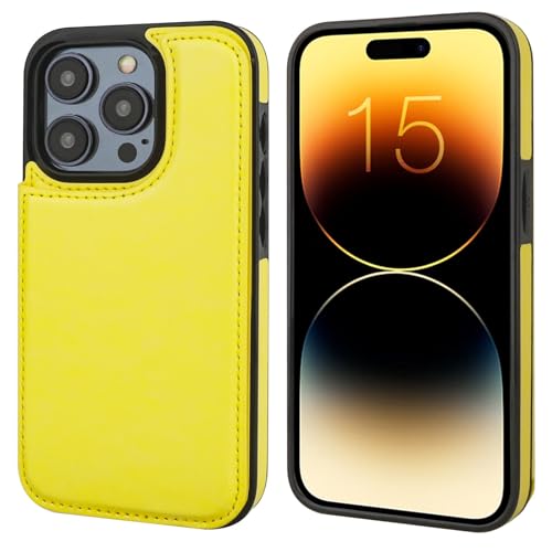 ONETOP for iPhone 15 Pro Wallet Case with Credit Card Holder,Yellow | Kickstand,ID/Cash Holder,Case Wallet with Card Slots,Double Magnetic Clasp,Durable PU Leather Shockproof Cover for Women Men - color: Yellow
