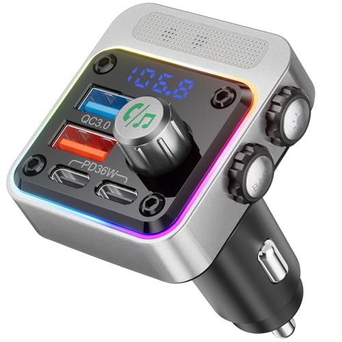 Nulaxy 54W Bluetooth 5.3 Car Adapter, FM Transmitter 4-Port Fast Charging - color: Silver
