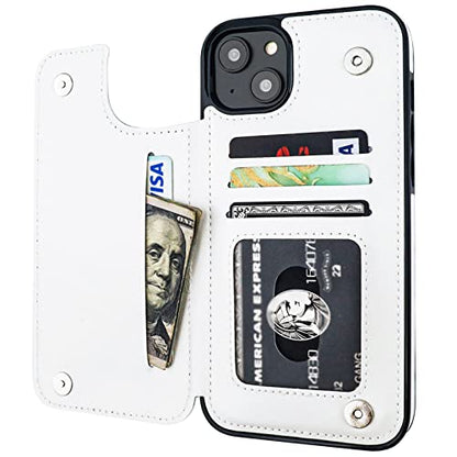 ONETOP for iPhone 14 Plus Wallet Case with Credit Card Holder,White | Kickstand,ID/Cash Holder,Case Wallet with Card Slots,Double Magnetic Clasp,Durable PU Leather Shockproof Cover for Women Men - color: White