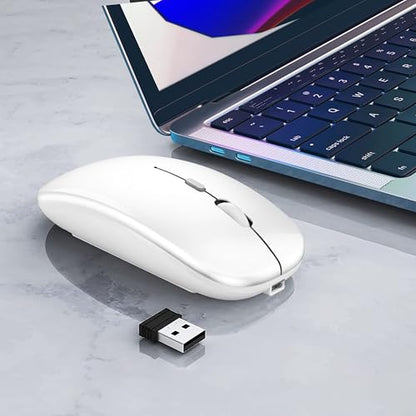 WREANU Wireless Bluetooth Mouse Rechargeable Laptop Mice, Bright White - color: Bright White