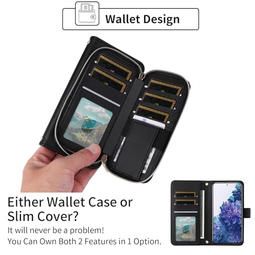 Wallet Case for Samsung Galaxy S20 FE 5G 6.5 inch with Wrist Strap, 9+ Card Slots Zipper Purse, Luxury PU Leather Stand Phone Cover for S 20 EF UW S20FE5G S20FE 20S S2O Fan Edition 4G G5 Black | Wrist/Shoulder Strap, 9+ Card Slots, Luxury PU Leather Phone