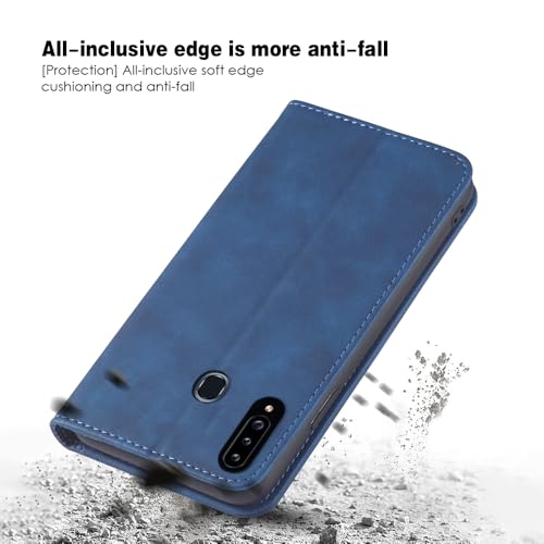 Asuwish Flip Wallet Phone Case for Samsung Galaxy A20s with Tempered Glass Screen Protector Magnetic Closure Folio Cover Credit Card Holder Slot Stand Cell Accessories A 20s Plus A207M Women Blue - color: Blue