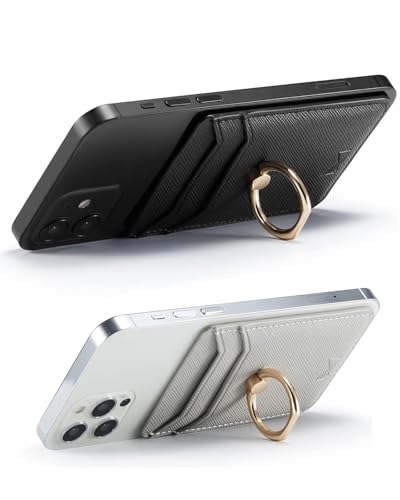 Card Holder for Phone Case 2Pc, RFID Leather Phone Wallet with Ring | Phone Wallet Stick On Back Of Phone Case. ID/Credit Card/Pocket Phone Card Holder for iPhone Andriod. Viewing Freely - color: Grey