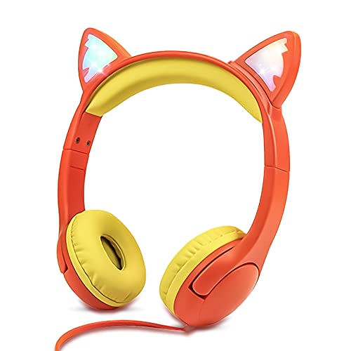 Olyre Kids Wired Headphones, LED Cat Ears, Share Port, Mic, Volume Limited - color: Orange