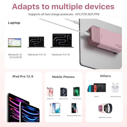 JUOVI Portable Charger 45W 20000mAh Fasting Charging Power Bank - color: Pink