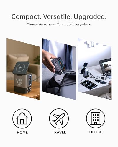 105W Retractable Charging Station, 6-in-1 GaN Charger with Cables