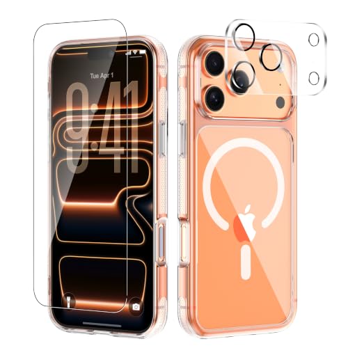 3 in 1 for iPhone 17 Pro Max Case, N52 Magnetic Compatible with MagSafe, Non-Slip Matte Bumper Crystal Clear Back, Anti-Scratch Slim Kit with Screen Protector & Camera Lens Cover - color: Frosted Edge Clear, size: iPhone 17 Pro Max