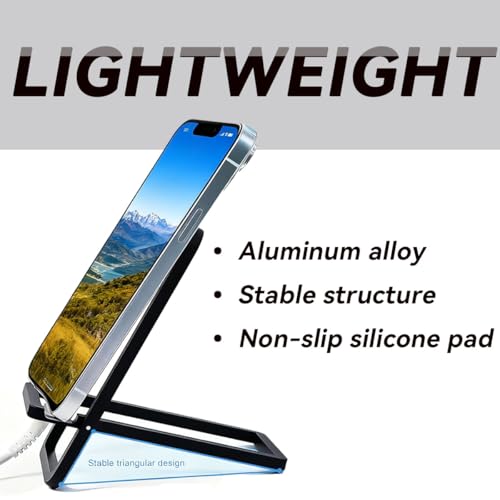 1 Pack Portable Phone Stand for Desk, Cell Phone Stand Foldable Aluminum Cell Phone Holder for Pocket Travel Office Desktop Compatible with iPhone 17 16 15 14 13 12 11 Samsung (Black) (1)