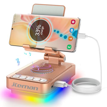 JTEMAN Gifts for Men Women Phone Stand Bluetooth Speaker with Light and Charging Function, 360 Rotating Phone Holder Cool Tech Mom Dad Gifts Husband Unique Birthday Gift Ideas - Rose Gold - color: Rose Gold