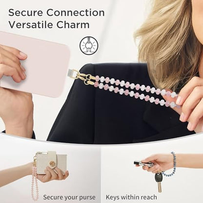 POSADINA Natural Stone Phone Charm, Beaded Healing Phone Wrist Strap, Handmade Cellphone Chain Lanyard with Tether Tab - color: Rose Moon