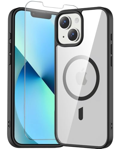for iPhone 12 mini & 13 mini Case Clear with Screen Protector, Compatible with Magsafe, Anti-Yellowing, Military-Grade Protection, Shockproof Slim Magnetic Phone Case Cover, Clear Black - color: Clear Black, size: iPhone 12 Mini/13 Mini