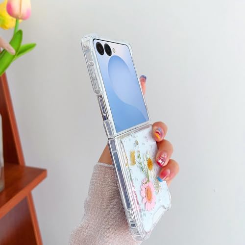 Compatible with Samsung Galaxy Z Flip 8 Case Clear Flower Women | Dried Pressed Floral Soft TPU Shockproof Protective Phone Cover Girls - color: TPU/Flower Daisy Rose, size: Samsung Galaxy Z Flip 8