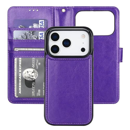 Bocasal Detachable Wallet Case Card Holder for iPhone 17 Pro, Purple | RFID Blocking Kickstand Card Slots Holder PU Leather Magnetic Shockproof Wrist Strap Removable Flip Protective Cover 6.3 inch - color: Purple