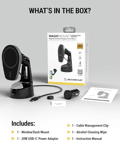 Scosche MPQMWD Charge Pro Qi2 MagSafe Charger Car Mount, 15W Fast Magnetic Wireless Charging Suction Cup Phone Holder for Dashboard/Windshield Compatible with iPhone 16/15/14/13/12 Pro Max Plus, S25 - size: Teardrop, style: Window / Dash Suction