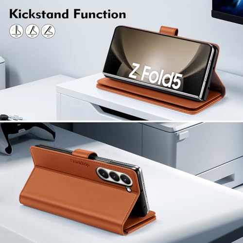 Shieldtop Compatible with Samsung Galaxy Z Fold 5 Wallet Case with Card Holder,Women Man RFID Blocking PU Leather Flip Shockproof Protective Cover Credit Card Holder Slots Kickstand,Light Brown - color: Light Brown, size: Samsung Galaxy Z Fold 5
