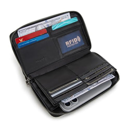 Wrangler Black Wallet for Women Wristlet Wallets, Card Cases & Money Organizers Large Capacity Phone Clutch Wallet Ladies Female Credit Card Cash Travel Wallets with ID Window - color: Gradient Black