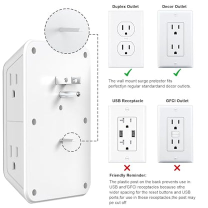 3 Pack Surge Protector Outlet Extender, 6 Outlet Splitter with 4 USB Ports (2 USB C), Multi Plug Wall Outlet 1050J Power Strip, USB Wall Charger for Home Office Kitchen Travel-ETL - color: White 3PCS