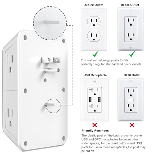 2 Pack Outlet Extender Surge Protector, 6 Outlet Splitter with 4 USB Outlet (2 USB A,2 USB C), 3Sided Power Strip with Adapter Spaced Outlets for Home, Office, Travel(White)-ETL - color: White 2PCS