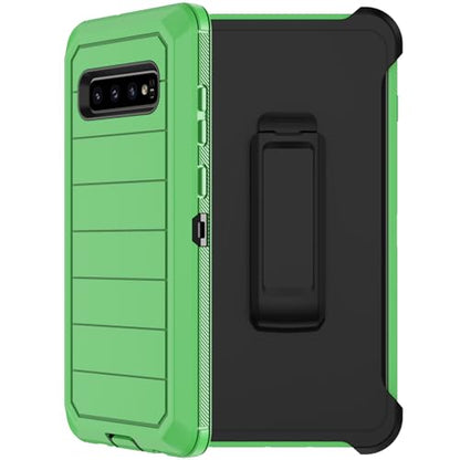 for Samsung Galaxy S10 Case with Belt Clip Holster, 2 x Screen Protector, [Military Grade Drop Protection] Heavy Duty Full Body Shockproof Rugged Protective Cover for Samsung Galaxy S10 (Green) - color: Green/Black